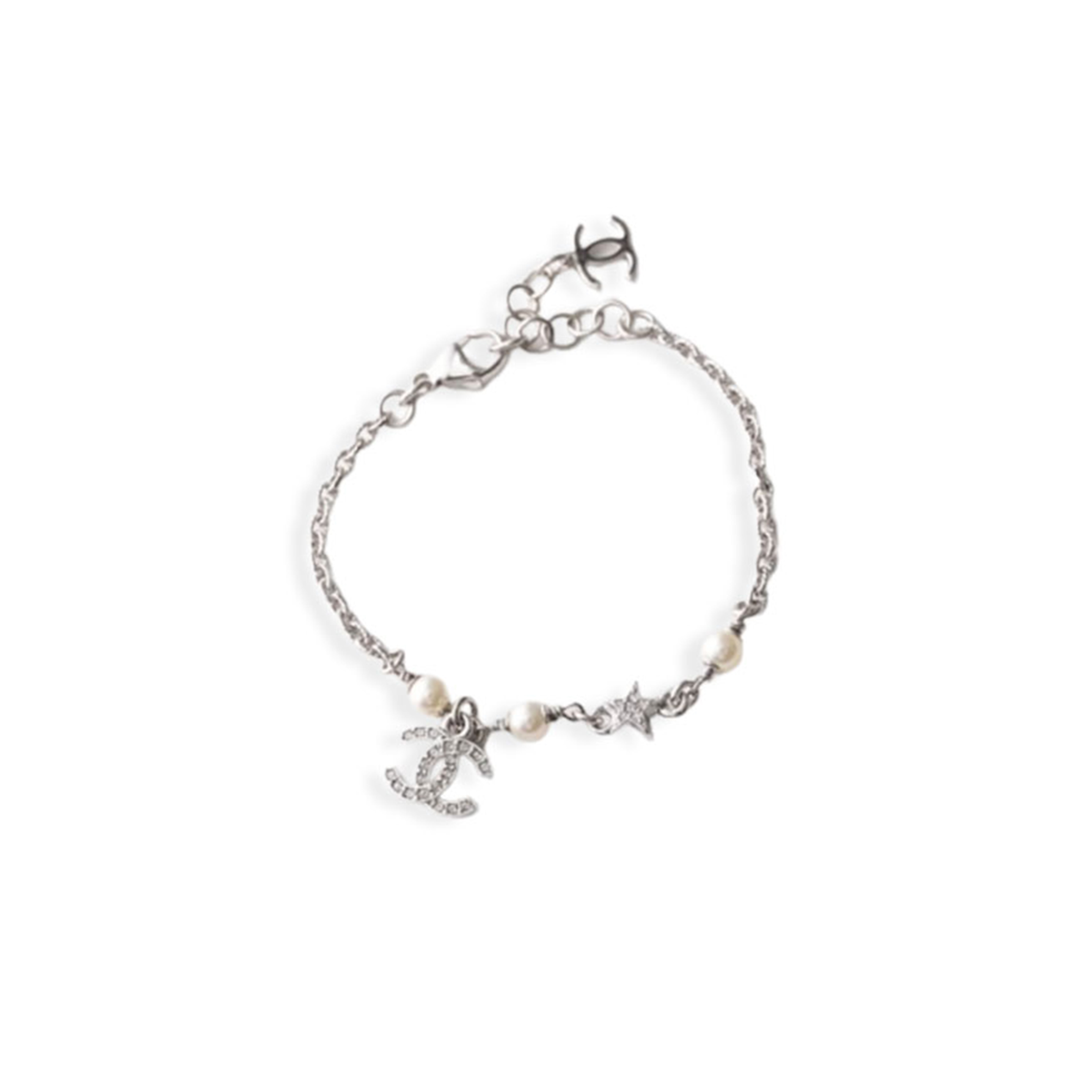 CHANEL CC LOGO PEARL STAR SILVER BRACELET ABF745